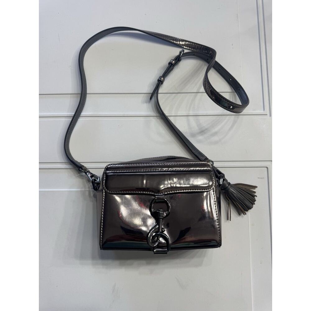 Rebecca Minkoff MAC Gray Metallic Small Crossbody Bag Patent Leather Strap
